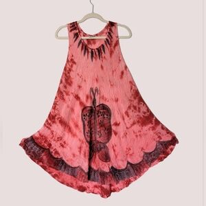 Pink/Salmon Boho Hippie Dress Size Medium/Large Wevez Butterfly Print